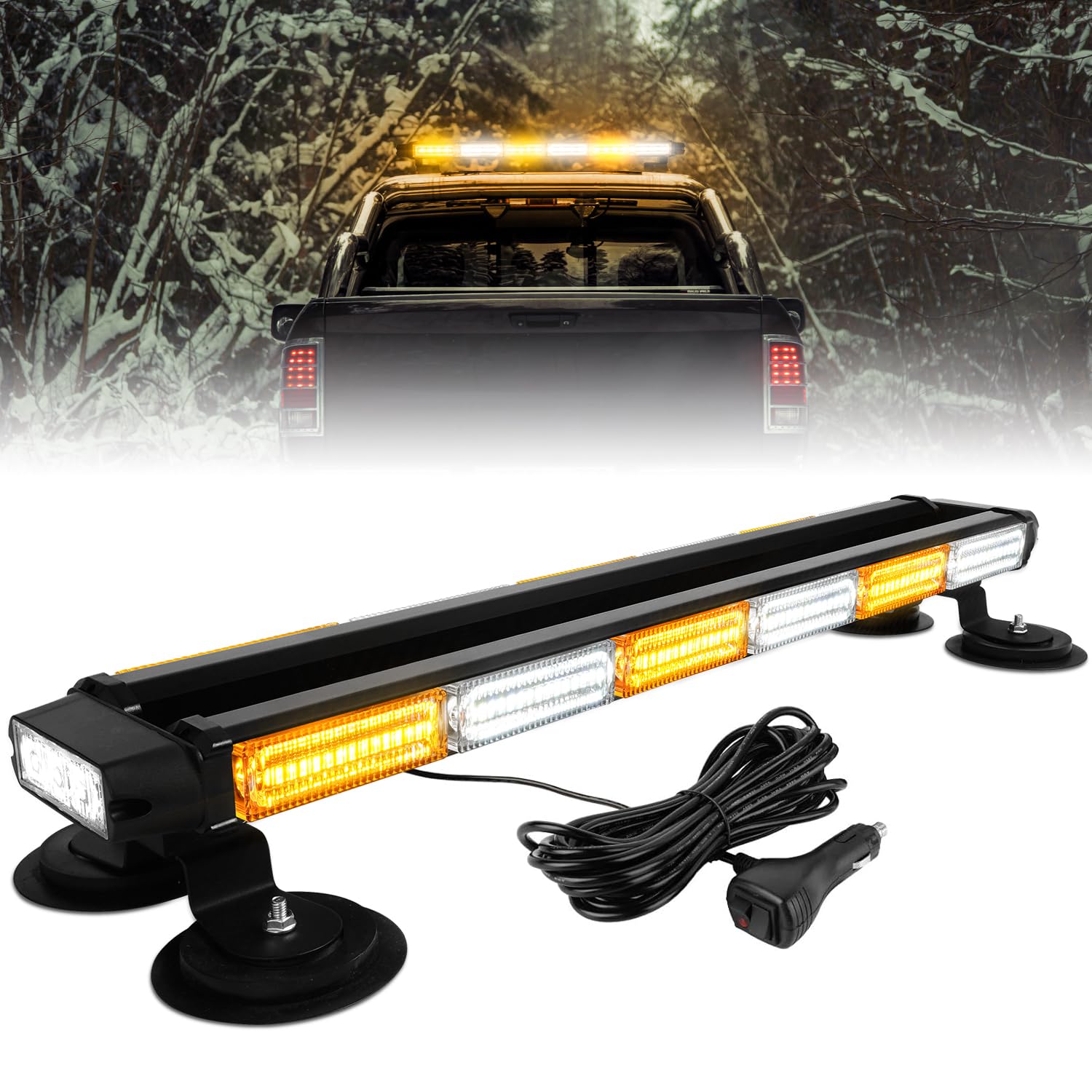 ASPL 26inch 126 LED Rooftop Emergency Strobe Lights Bar Double Side Flashing Safety Warning Traffic Advisor Light Bar Hazard Snow Plow Light for Trucks Vehicles Construction Tow Pickup(Amber/White)