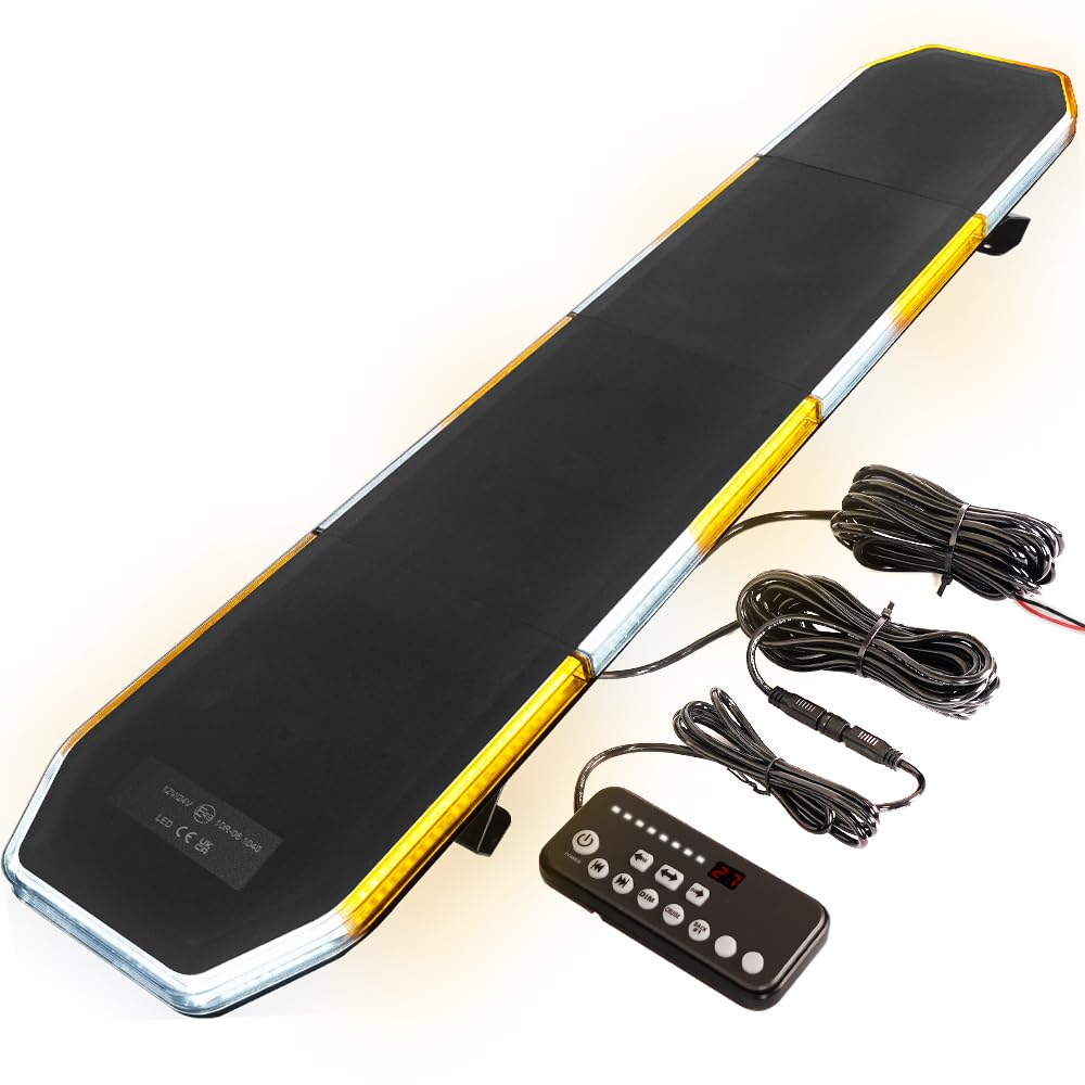 ASPL 282 LED Low Profile Emergency Strobe Light Bar 47" Roof Top Warning Hazard Flashing Security Traffic Advisor/Controller / 27 Patterns Lights for Tow Truck Construction Vehicle (Amber/White)