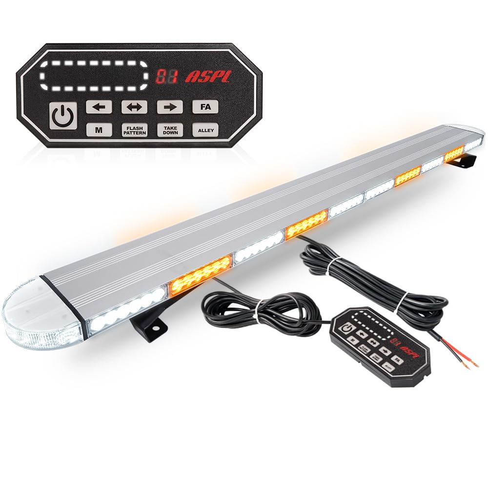 ASPL 49 inch Low Profile Rooftop Emergency Strobe Lights Bar Flashing Warning Security Traffic Advisor Hazard/Full Aluminum/Take Down & Alley Light for Trucks Tow Construction Vehicles (Amber/White)